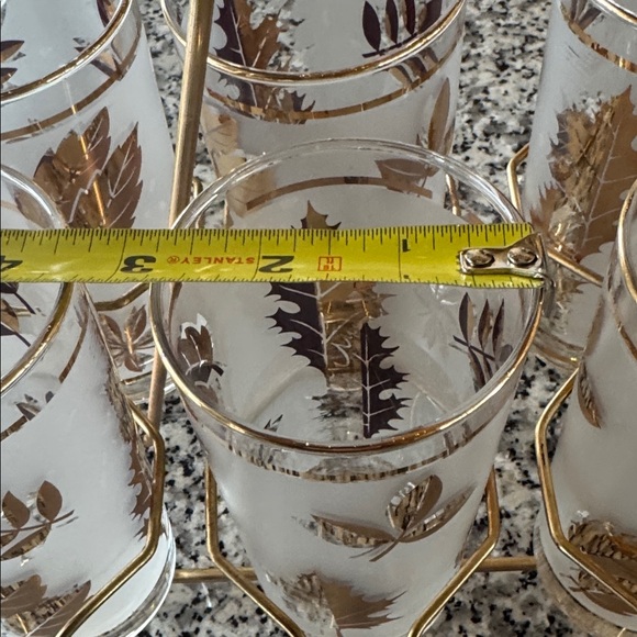 Libbey Gold Leaf 8 Glass Set with Holder Vintage - Picture 9 of 13